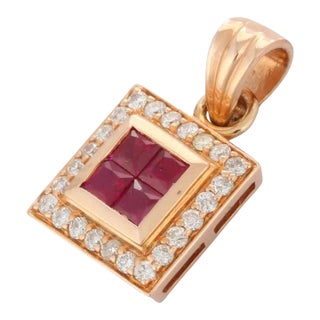 Ruby and Diamond Solitaire Pendant in 14k Solid Rose Gold For Sale