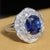 Metal Gia Certified 4.15 Carat Oval Thai Sapphire & Diamond in Platinum Vintage Ring, Size 7 For Sale - Image 7 of 10