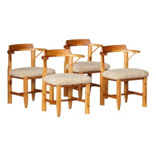 Danish Pine Dining Chairs in Lambswool, 1970s, Set of 4 For Sale