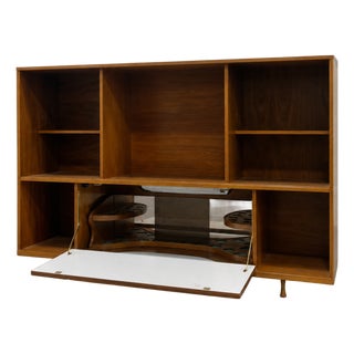 Mid Century Modern Liquor Cabinet Bar | Walnut Bookcase Wall Unit, C. 1960's For Sale