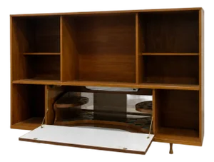 Mid Century Modern Liquor Cabinet Bar | Walnut Bookcase Wall Unit, C. 1960's