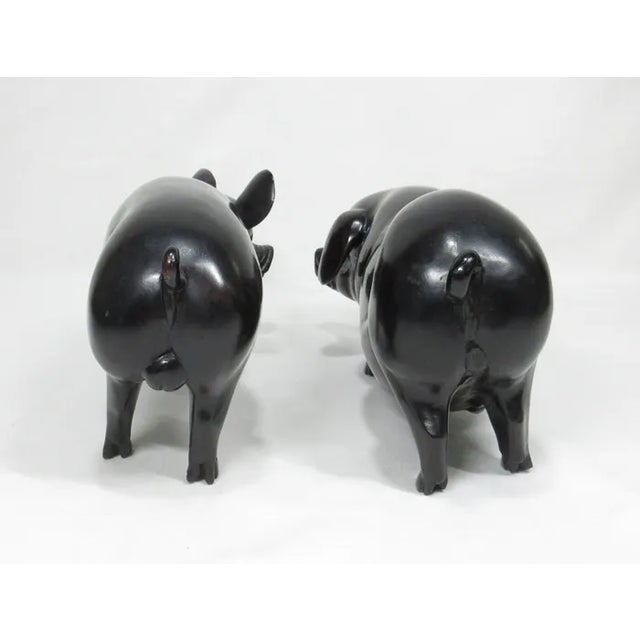 1960s Vintage Japanese Carved Lacquered Wooden Pigs- A Pair For Sale - Image 5 of 8