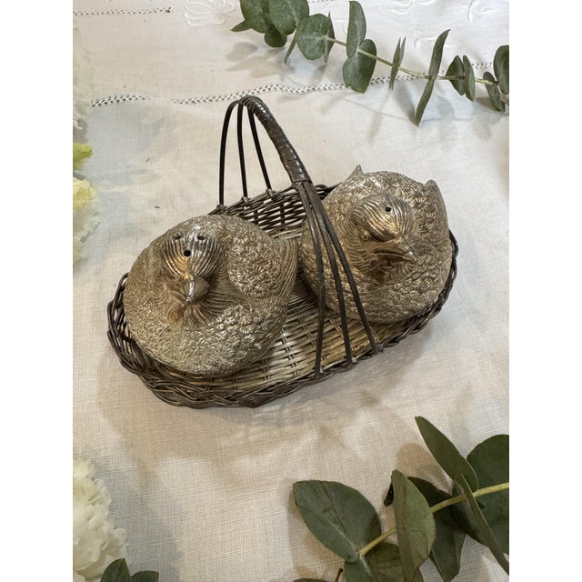 Vintage Silver-Plated Metal Salt and Pepper Shakers, Set of 3 For Sale - Image 4 of 4