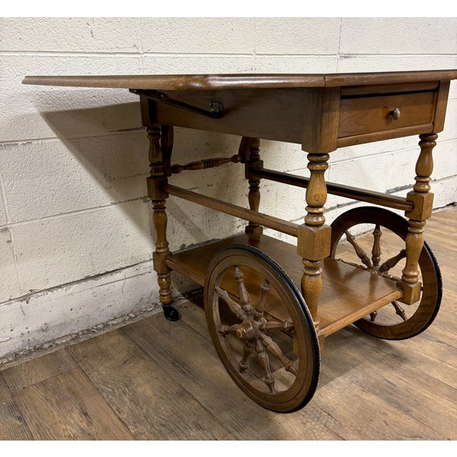 Late 20th Century Vintage Oak Drop Leaf Bar Cart Tea Cart For Sale - Image 5 of 13