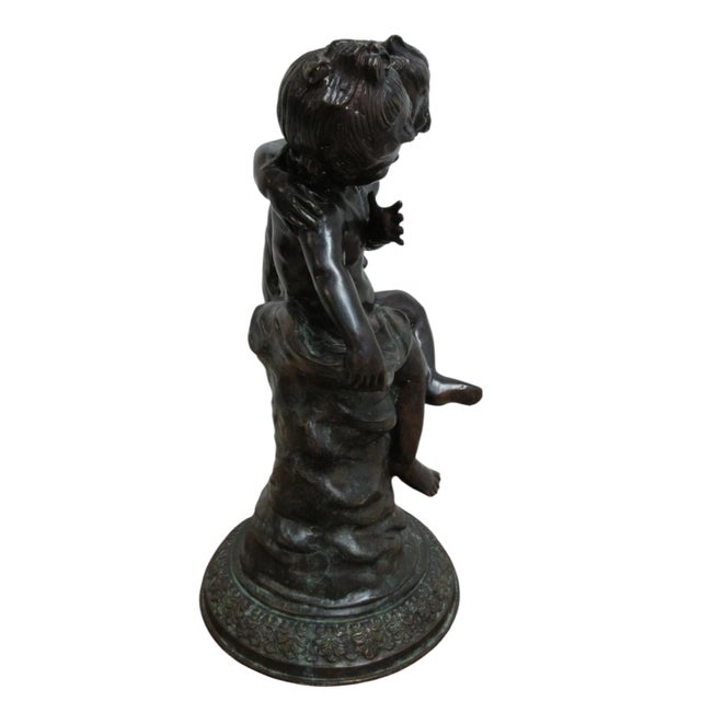 Vintage Bronze Frolicking Boy Girl Statue Italian Regency French For Sale - Image 9 of 9