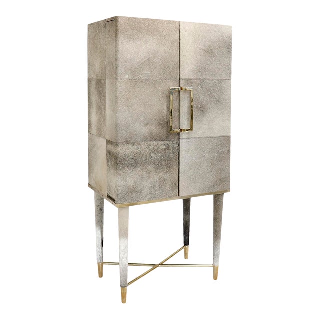Pasargad Home Safari Steel & Cowhide Bar Cabinet For Sale
