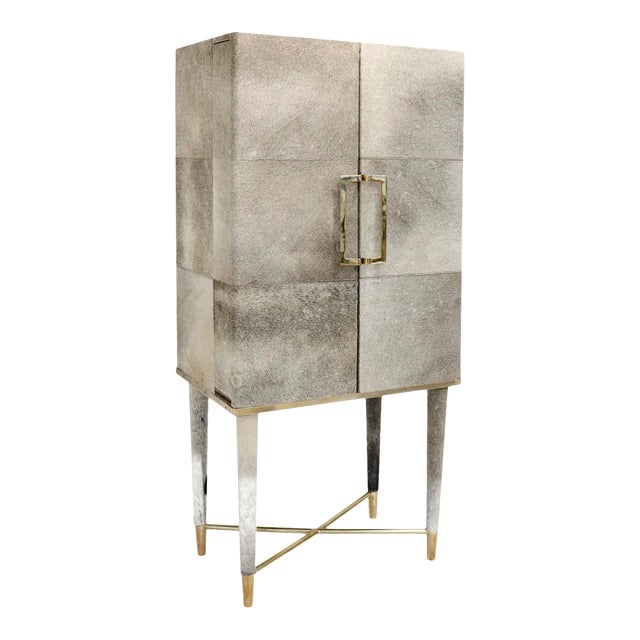 Safari Steel & Cowhide Bar Cabinet For Sale