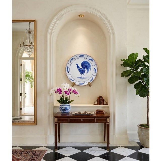 Italian Hand-Painted Blue Rooster Ceramic Serving Bowl For Sale - Image 11 of 12