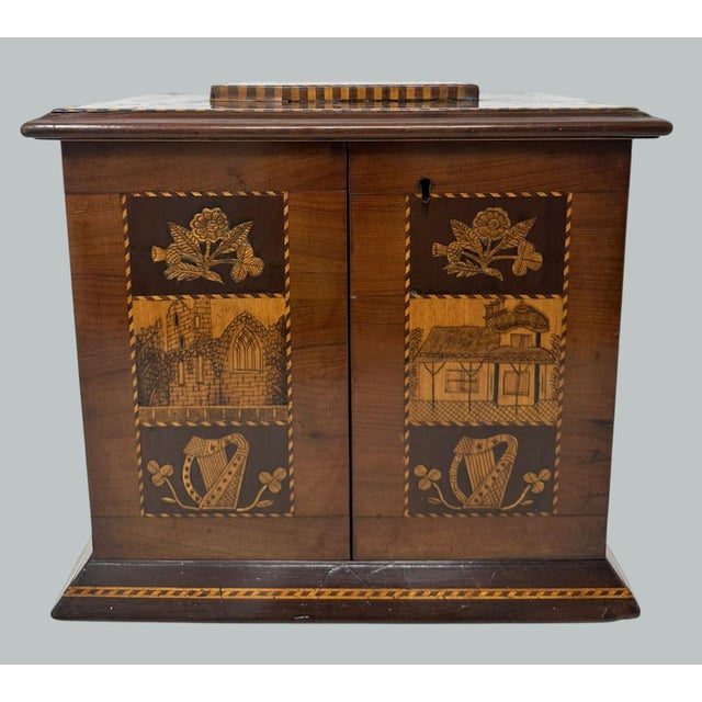 Folk Art Antique Irish Castle Ruins Killarney Killarneyware Arbutus Wood Jewellery Casket For Sale - Image 3 of 17