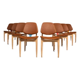 Rare Set of Eight (8) Mid-Century Modern Multi-Colored Dining Chairs by Elliots of Newbury After Arne Vodder, England, C. 1960's For Sale