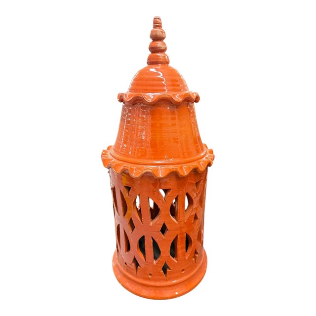 Moroccan Moroccan Pottery Orange Lantern, Terracotta For Sale - Image 3 of 4