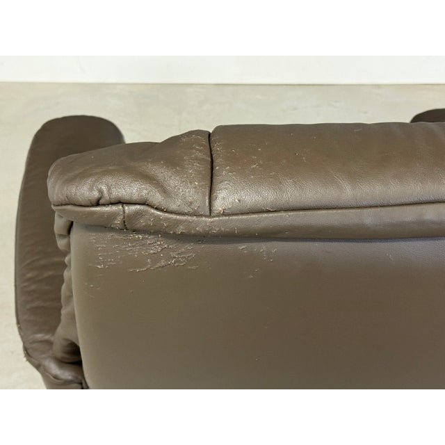 Brown Leather Ekornes Stressless Recliner and Ottoman For Sale - Image 9 of 10