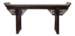 Antique Chinese Ming Style Altar Table with Carved Apron and Black Patina