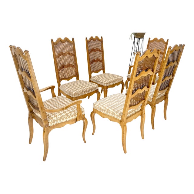 Set 6 Country French Ladder Cane Back Pegged Frames New Upholstery Dining Chairs For Sale