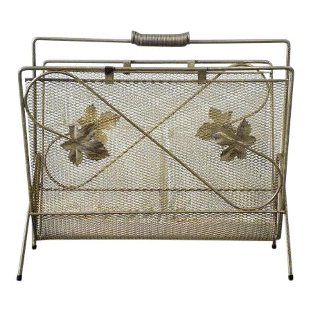 1960s Gold Wire Mid Century Magazine Rack For Sale