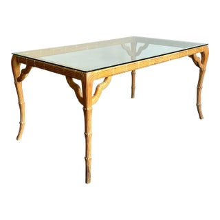 Vintage Boho Carved Laurel Leaf Dining Table For Sale