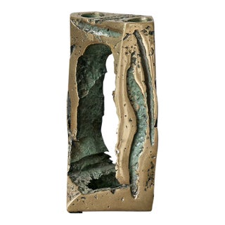 1960s Brutalist Solid Bronze Double Candle Holder For Sale
