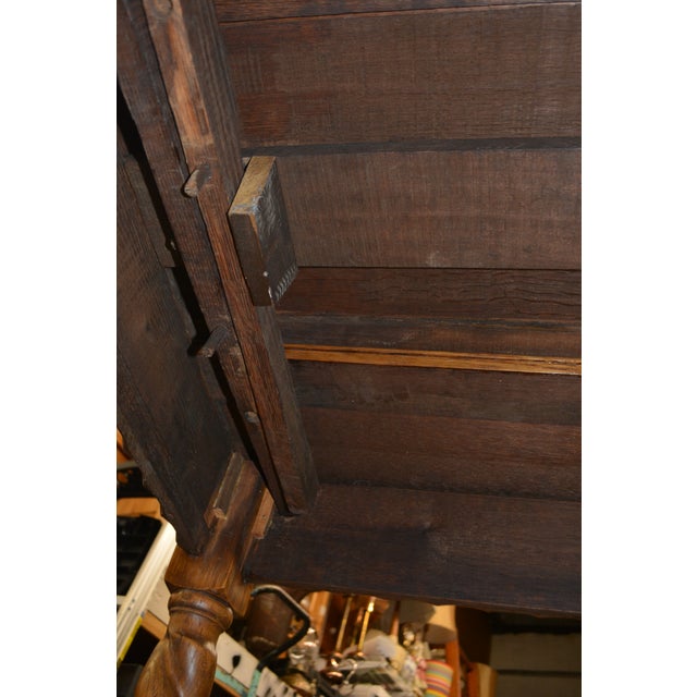 Early 1900’s English Oak Barley Twist Draw - Leaf Dining Pub / Tavern Extending Table For Sale - Image 15 of 16