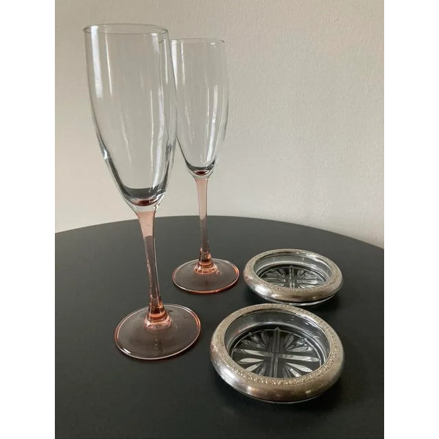 Vintage Crystal Glass Pink Stem Champagne Drinks Flutes - Set of 2 For Sale - Image 12 of 12