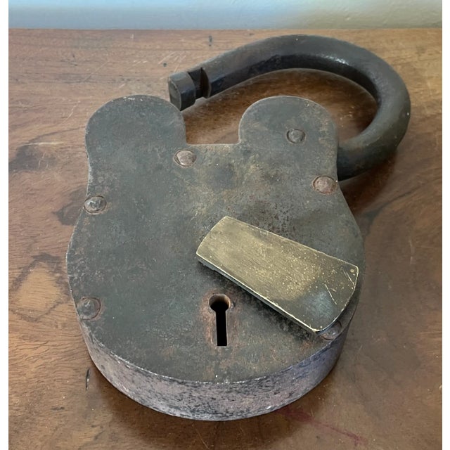 Metal Very Large Antique 19th Century Folk Art Iron and Brass Padlock For Sale - Image 7 of 12