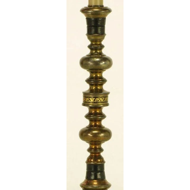 Brass & Black Leather Baluster Form Table Lamp For Sale - Image 4 of 6
