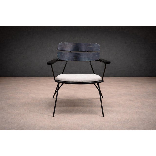 Mid-Century Modern Armchair in Metal and Wood With Ebony Finish, Carlo Hauner & Martin Eisler, 1950s For Sale - Image 3 of 10