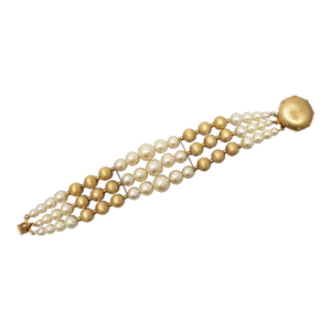 Vintage 1950s Signed Napier Goldtone & Faux-Pearl Beaded Bracelet