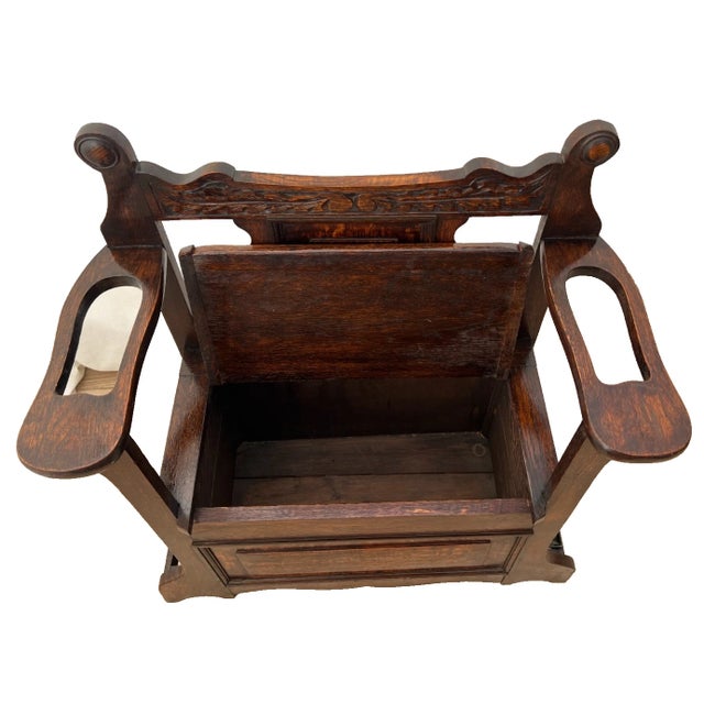 Wood Antique Entry Chair Umbrella, Cane Stand, Under Seat Storage, Solid Dark Oak For Sale - Image 7 of 12