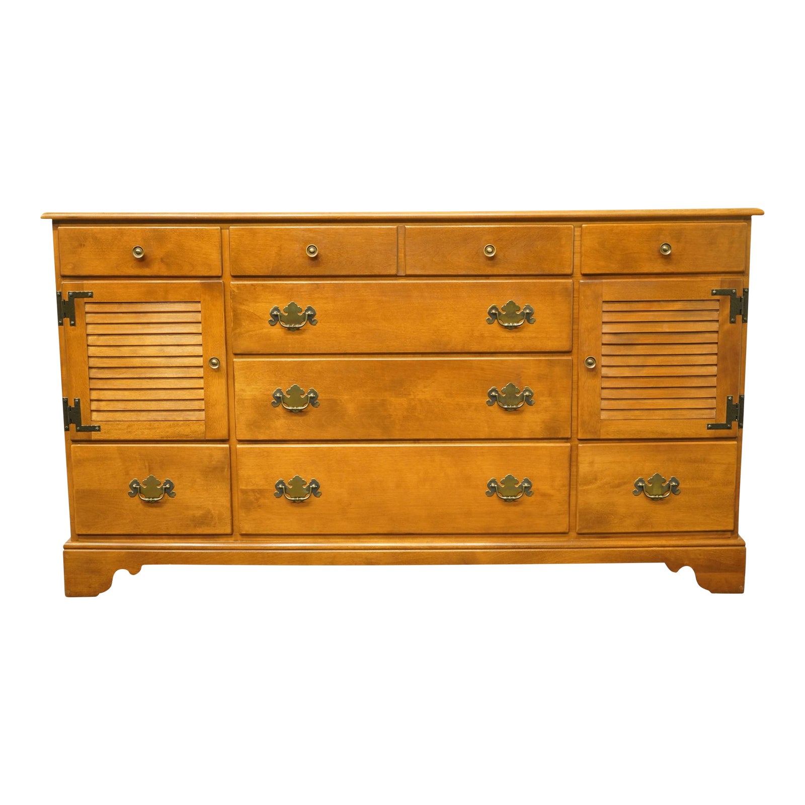 Ethan Allen Heirloom Nutmeg Maple Colonial Style 62" Shutter Door Triple Dresser 105013 Chairish