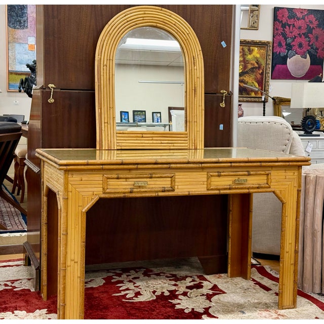 Chinoiserie Mid Century Raymor Bamboo Desk With Mirror For Sale - Image 3 of 10