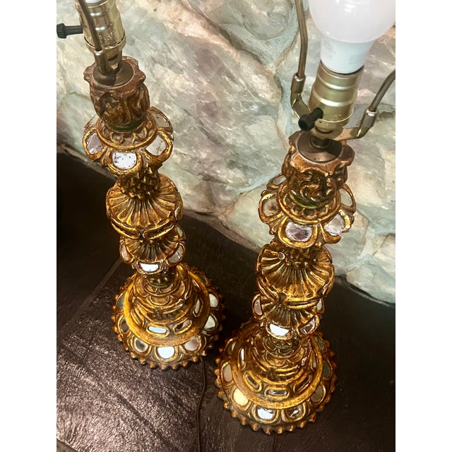 Antique Wood Candelabra Lamps With Mirror Insets - a Pair For Sale - Image 9 of 13