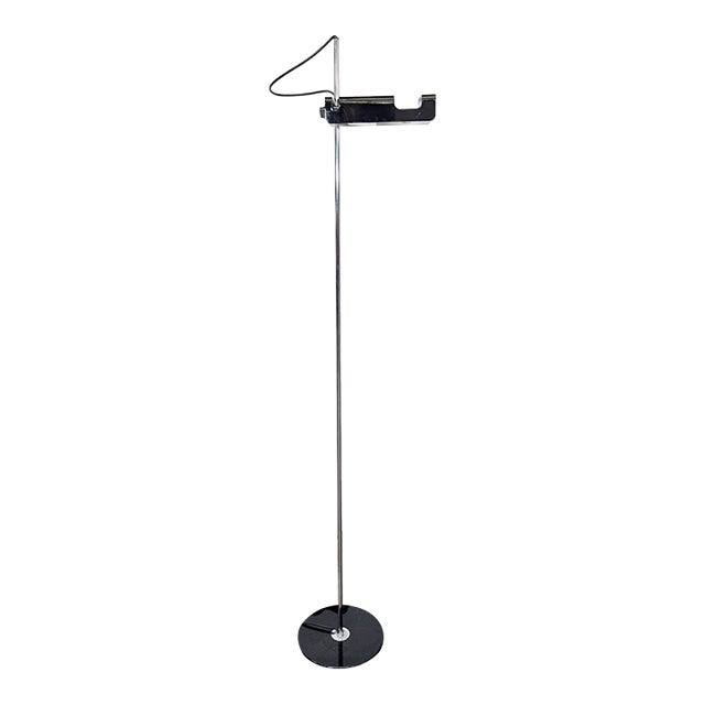 Joe Colombo for Oluce Vintage Chrome and Black Floor Lamp For Sale