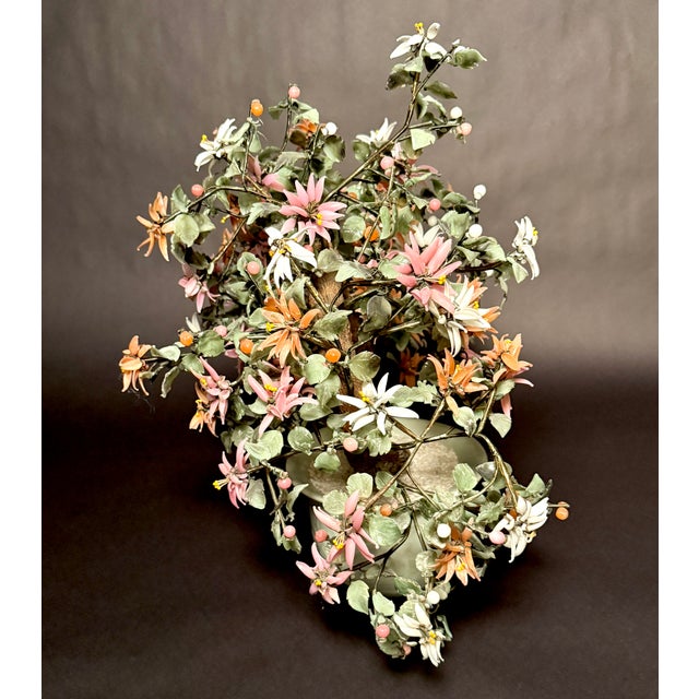 Mid 20th Century Large Vintage Chrysanthemum Hardstone Flower Bonsai Tree in Celadon Pot For Sale - Image 5 of 8