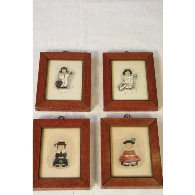 Wood 4 Small Water Colors of 19th Century Children For Sale - Image 7 of 13