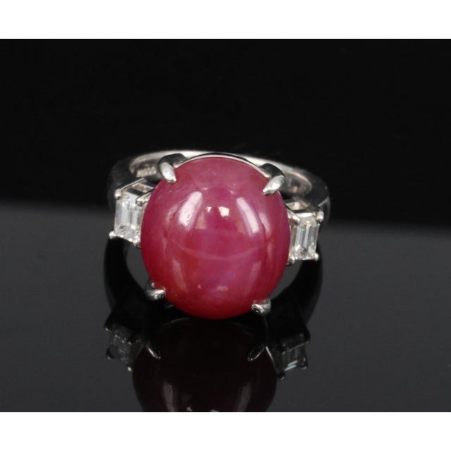 Red Late 20th Century 14.26 Natural Double Star Ruby & 0.38ct Diamond Platinum Ring Size 5.75 For Sale - Image 8 of 11
