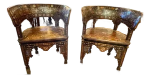 Pair of Early 20th C. Middle Eastern Bone and Pearl Inlaid Chairs