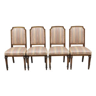 Vintage French Country Provincial Style Carved Walnut Dining Side Chair Set of 4 For Sale