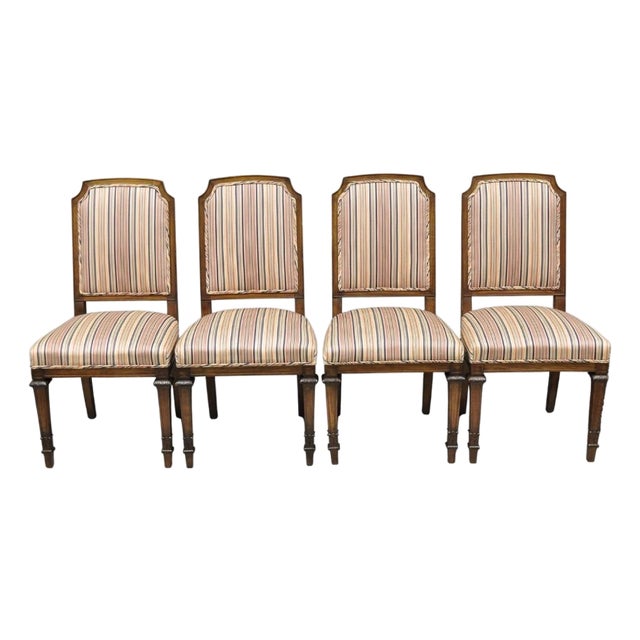Vintage French Country Provincial Style Carved Walnut Dining Side Chair Set of 4 For Sale