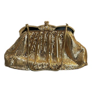 1950s Gold Mesh/Rhinestone Snap Top Evening Purse For Sale