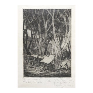 Vintage Willie Reed Rowe Taxco Mexico Market Etching For Sale