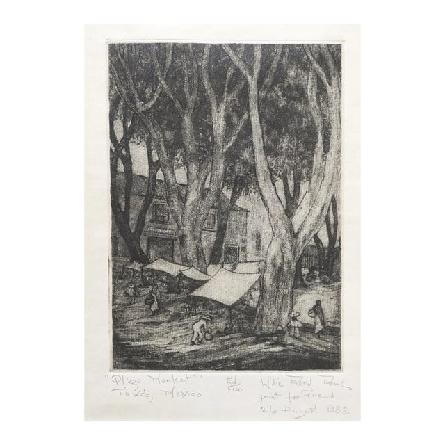 Vintage Willie Reed Rowe Taxco Mexico Market Etching For Sale