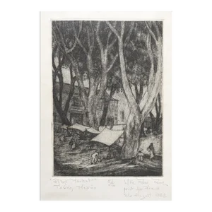 Vintage Willie Reed Rowe Taxco Mexico Market Etching