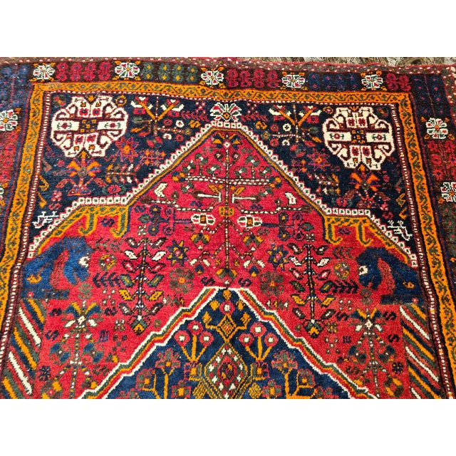 Vintage Persian Qashqai Tribal Area Rug, Hand-Knotted Wool, Vegetable Dye, Geometric Medallions, 6x8, Red & Navy For Sale - Image 12 of 15