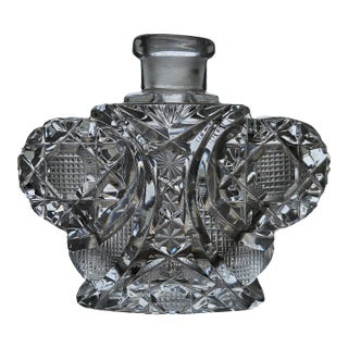 Mid-Century Czech Bohemian Cut Crystal Vanity Bottle, Made in Czechoslovakia, Winged Sculptural Glass, 1950s For Sale