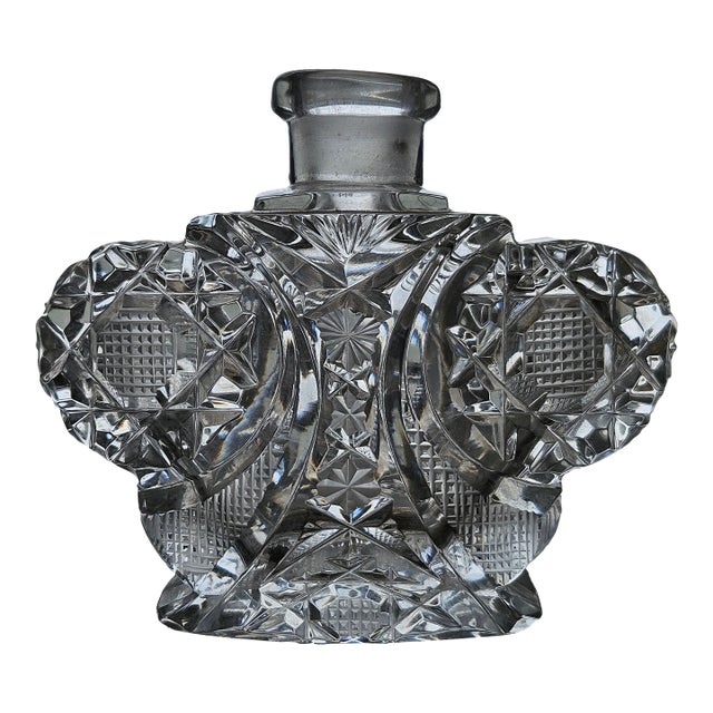 Mid-Century Czech Bohemian Cut Crystal Vanity Bottle, Made in Czechoslovakia, Winged Sculptural Glass, 1950s For Sale