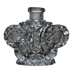 Mid-Century Czech Bohemian Cut Crystal Vanity Bottle, Made in Czechoslovakia, Winged Sculptural Glass, 1950s