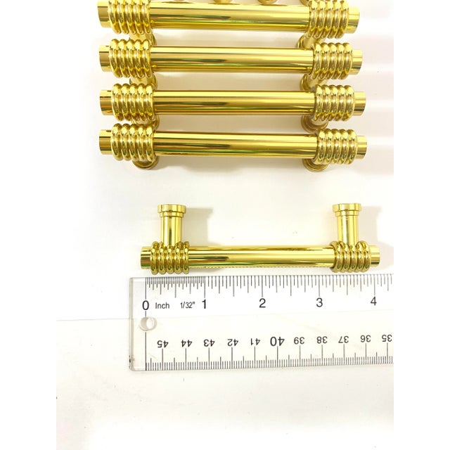 1980s Solid Brass Cabinet Pulls - Vintage Mid Century Drawer Handles - Hardware Set of 10 For Sale In Louisville - Image 6 of 10