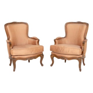 Nicolas Foliot Louis XV Walnut Bergeres, Pair For Sale