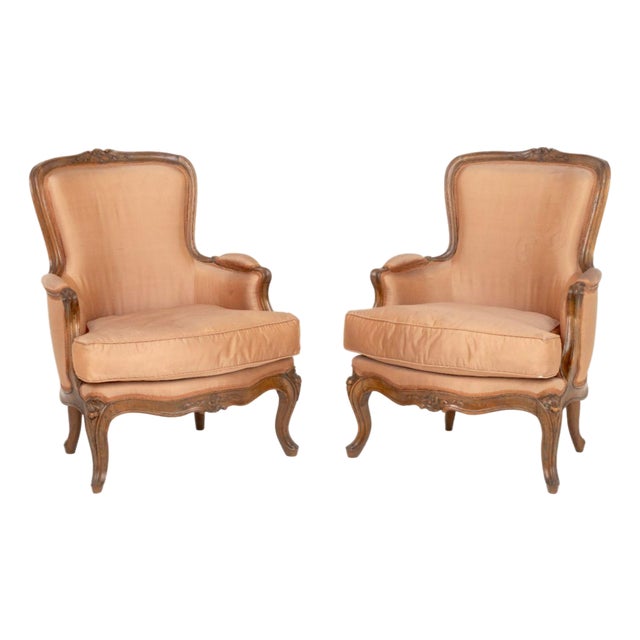 Nicolas Foliot Louis XV Walnut Bergeres, Pair For Sale