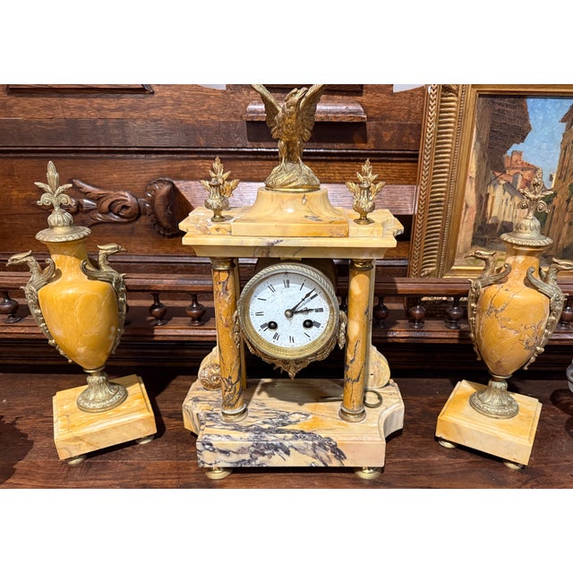Column Mantel Clock with Cassolettes, Set of 3 For Sale - Image 5 of 13